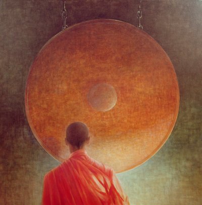 Young Monk with Gong by Lincoln Seligman